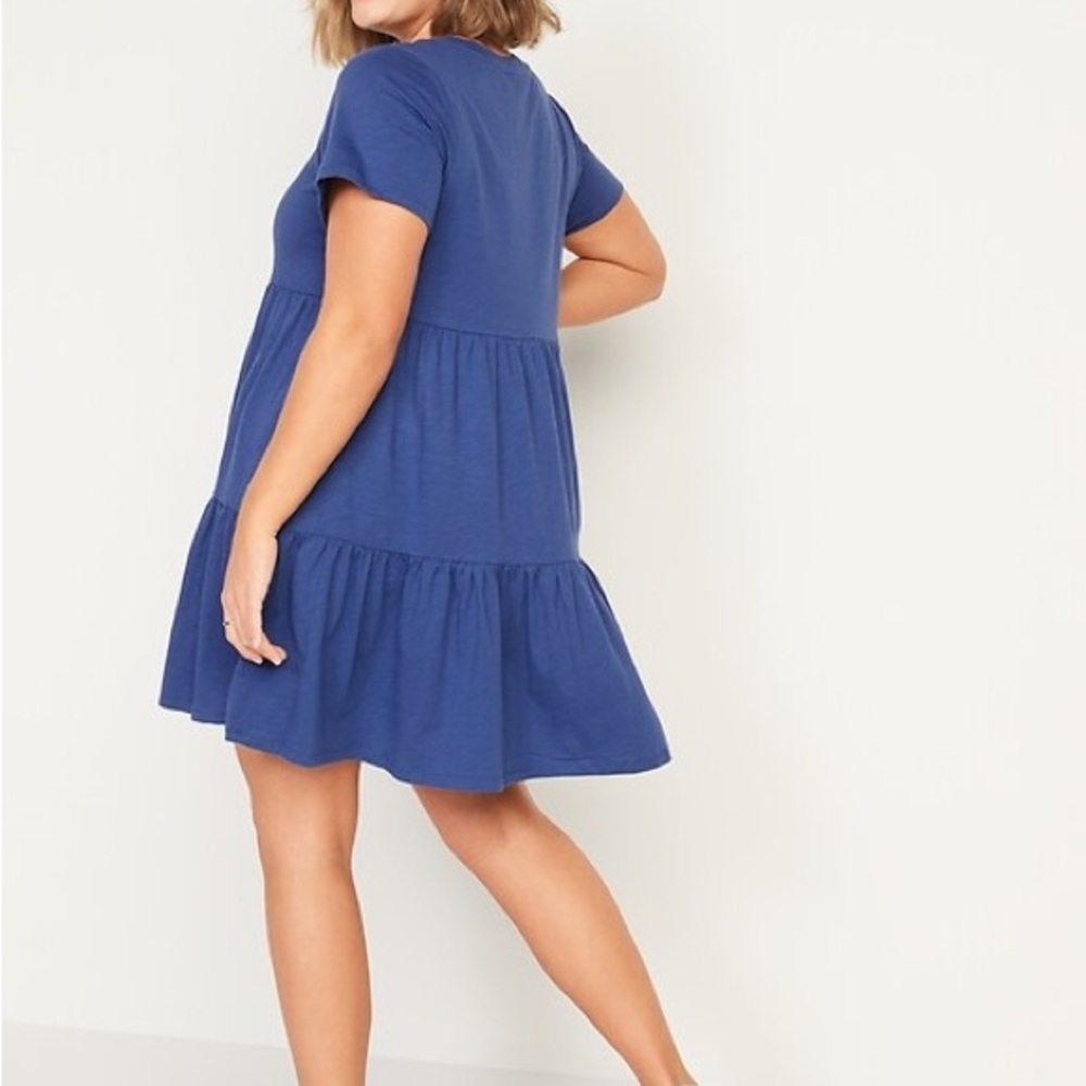 Short-Sleeve Tiered Slub-Knit Mini Swing Dress Large Petite